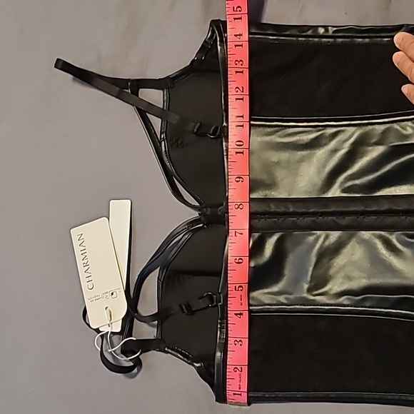 Black lace and faux leather buster corset top - Picture 10 of 14